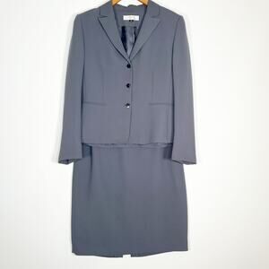 Tahari Arthur S Levine Vintage Grey Blazer Jacket Skirt Suit Set